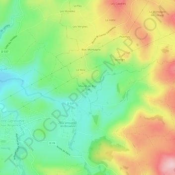 Carte topographique Moulin de Biac Sud, altitude, relief
