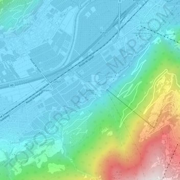 Carte topographique Écône, altitude, relief