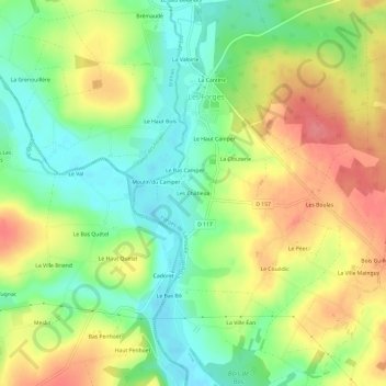 Carte topographique Les Châtieux, altitude, relief