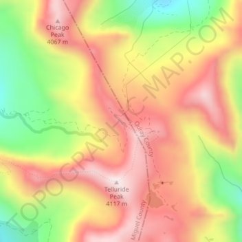 Carte topographique Imogene Pass, altitude, relief