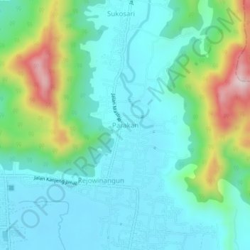 Carte topographique Parakan, altitude, relief