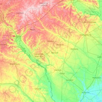 Carte topographique Barnwell, altitude, relief
