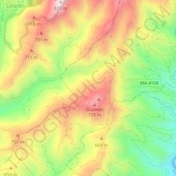 Carte topographique Los Eriales, altitude, relief