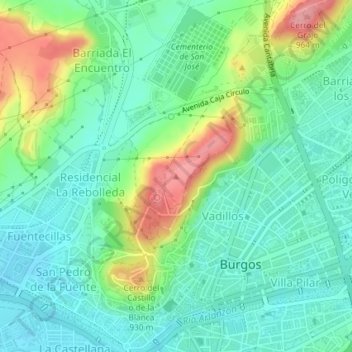 Carte topographique Cerro de San Miguel, altitude, relief