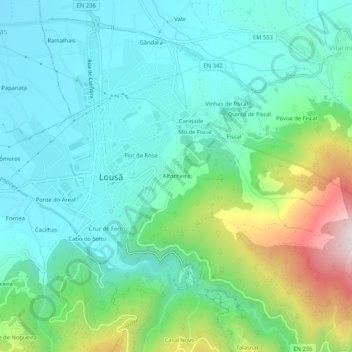 Carte topographique Alfocheira, altitude, relief