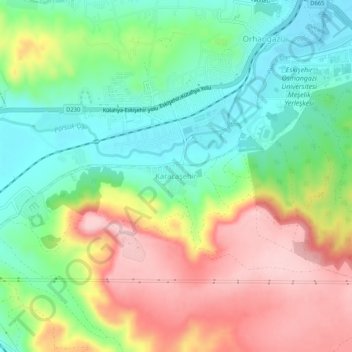 Carte topographique Karacaşehir, altitude, relief