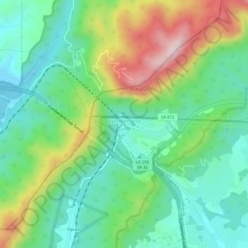 Carte topographique Cumberland Gap, altitude, relief