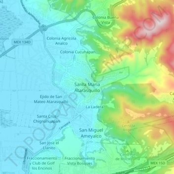 Carte topographique Santa Maria Atarasquillo, altitude, relief