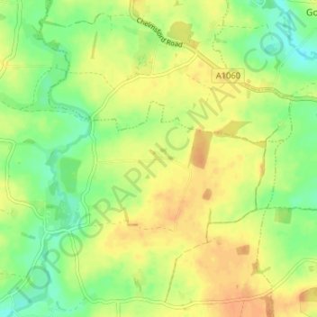 Carte topographique Berners Roding, altitude, relief