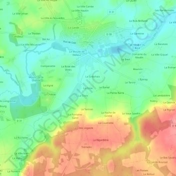 Carte topographique La Croix, altitude, relief