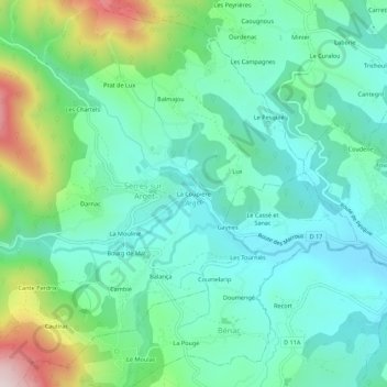Carte topographique La Coupière, altitude, relief