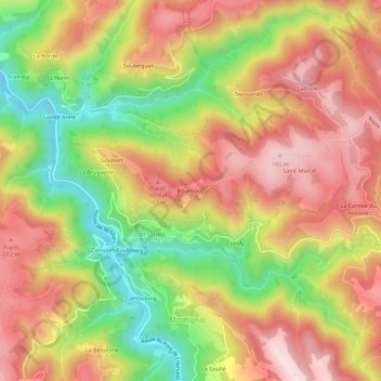 Carte topographique Bourrious, altitude, relief