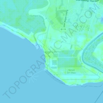 Carte topographique Bagan Lalang, altitude, relief