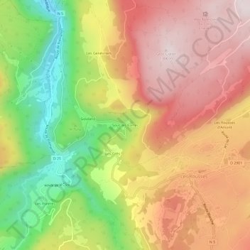 Carte topographique Sous les Barres, altitude, relief