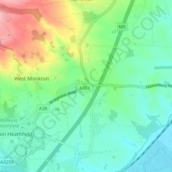 Carte topographique Walford Cross, altitude, relief