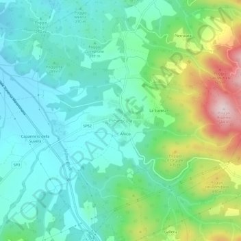 Carte topographique Pievescola, altitude, relief