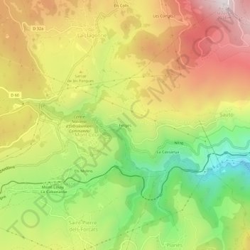 Carte topographique Fetges, altitude, relief