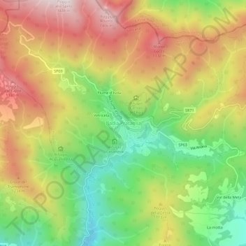 Carte topographique Badia Prataglia, altitude, relief