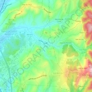Carte topographique Eiras, altitude, relief