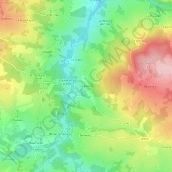 Carte topographique La Ribière, altitude, relief