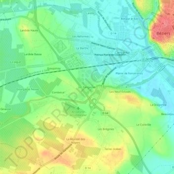 Carte topographique Les Fangasses, altitude, relief