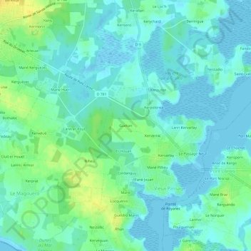 Carte topographique Guelian, altitude, relief