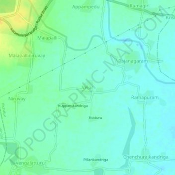 Carte topographique Velur, altitude, relief