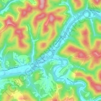 Carte topographique Blue Creek, altitude, relief