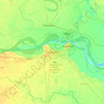 Carte topographique Faizabad, altitude, relief