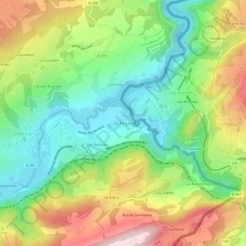 Carte topographique Les Pargots, altitude, relief