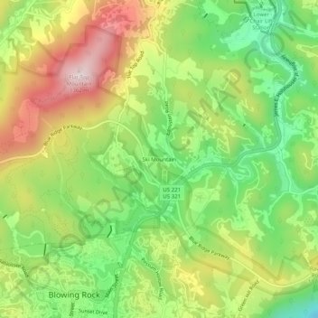 Carte topographique Ski Mountain, altitude, relief