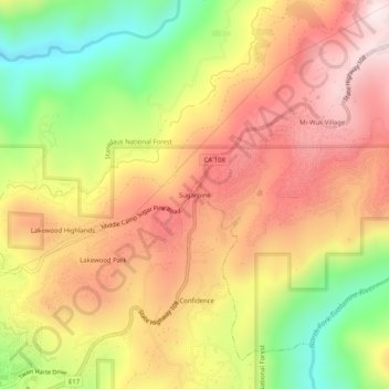 Carte topographique Sugarpine, altitude, relief