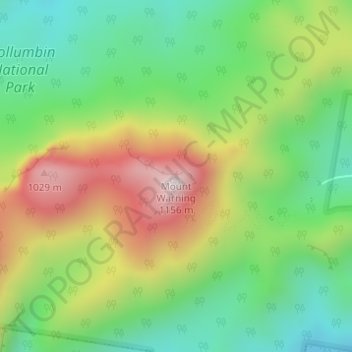 Carte topographique Mount Warning, altitude, relief