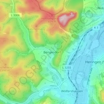 Carte topographique Bengendorf, altitude, relief