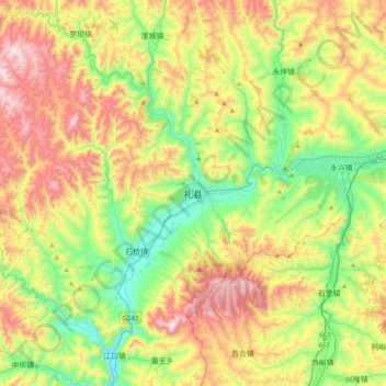 Carte topographique Lixian, altitude, relief