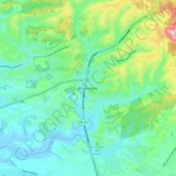 Carte topographique Prunedale, altitude, relief