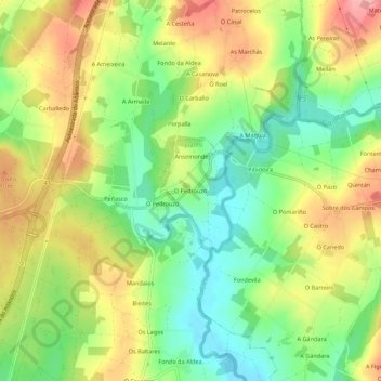 Carte topographique O Pedrouzo, altitude, relief