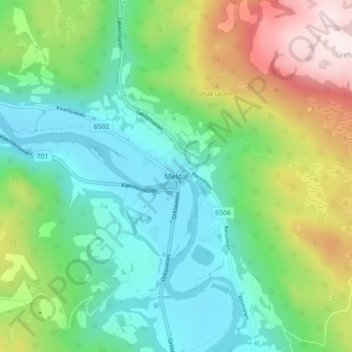 Carte topographique Meldal, altitude, relief