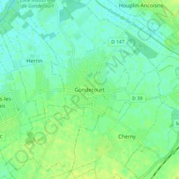 Carte topographique Gondecourt, altitude, relief