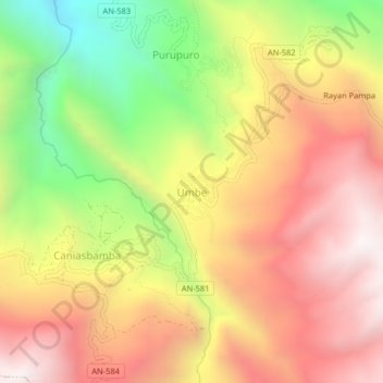 Carte topographique Umbe, altitude, relief