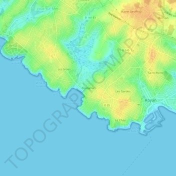 Carte topographique Pontaillac, altitude, relief
