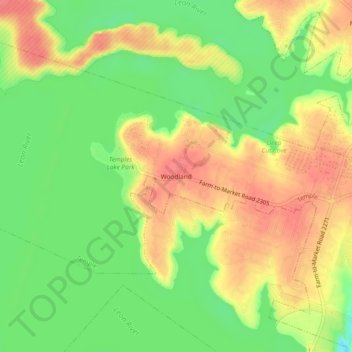 Carte topographique Woodland, altitude, relief