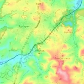 Carte topographique Wrigwell, altitude, relief