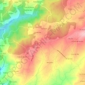 Carte topographique Amoeiro, altitude, relief
