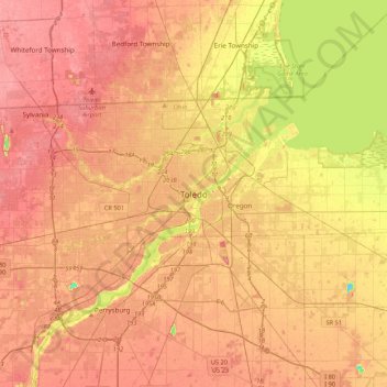 Carte topographique Toledo, altitude, relief