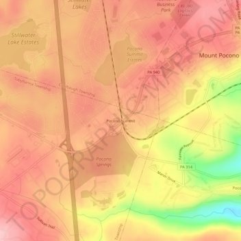 Carte topographique Pocono Summit, altitude, relief