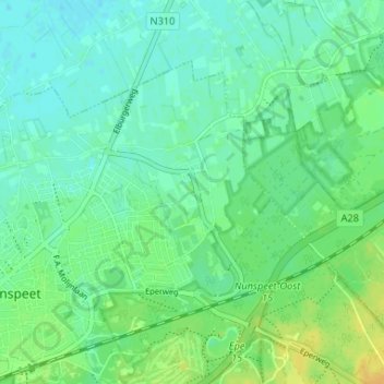 Carte topographique Oosteinde, altitude, relief