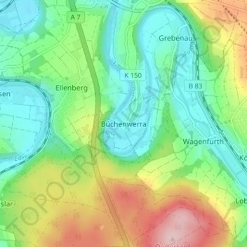 Carte topographique Büchenwerra, altitude, relief