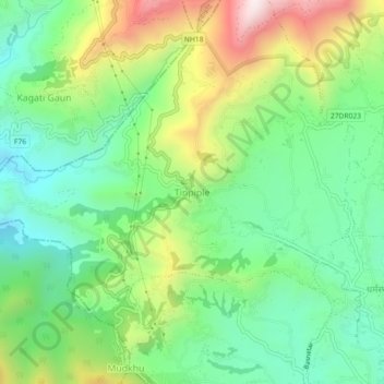 Carte topographique Tinpiple, altitude, relief