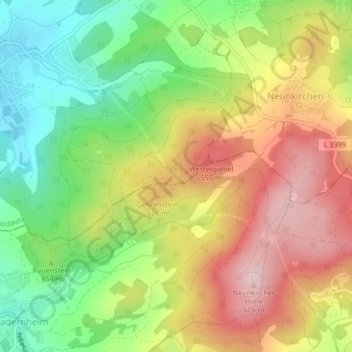 Carte topographique Modauquelle, altitude, relief